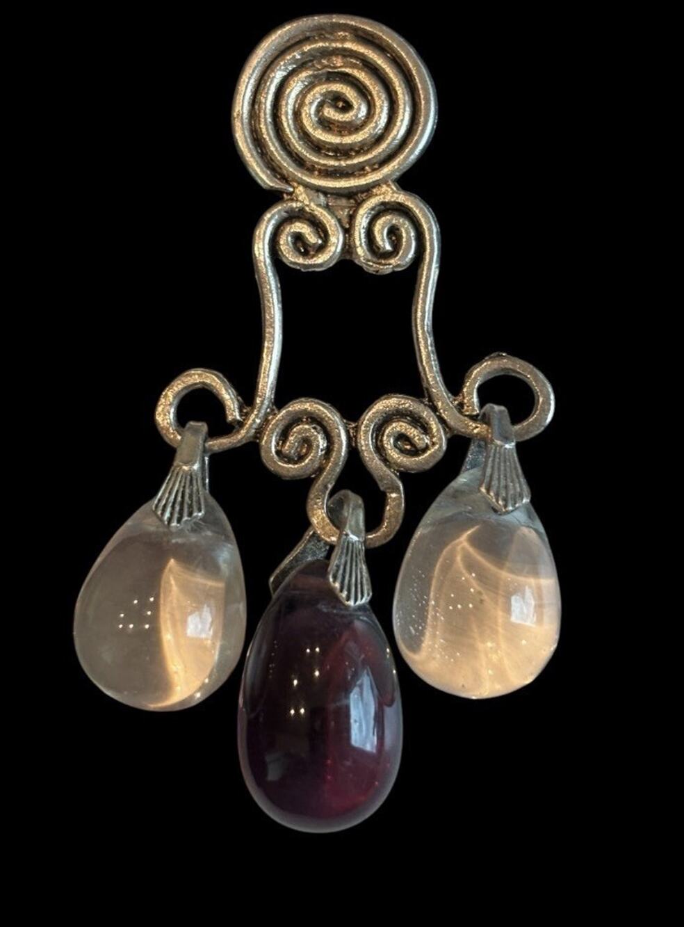 Vtg 1980 Jean Xavier Duhart Paris Single Chandelier Earring Brooch Pendant Glass